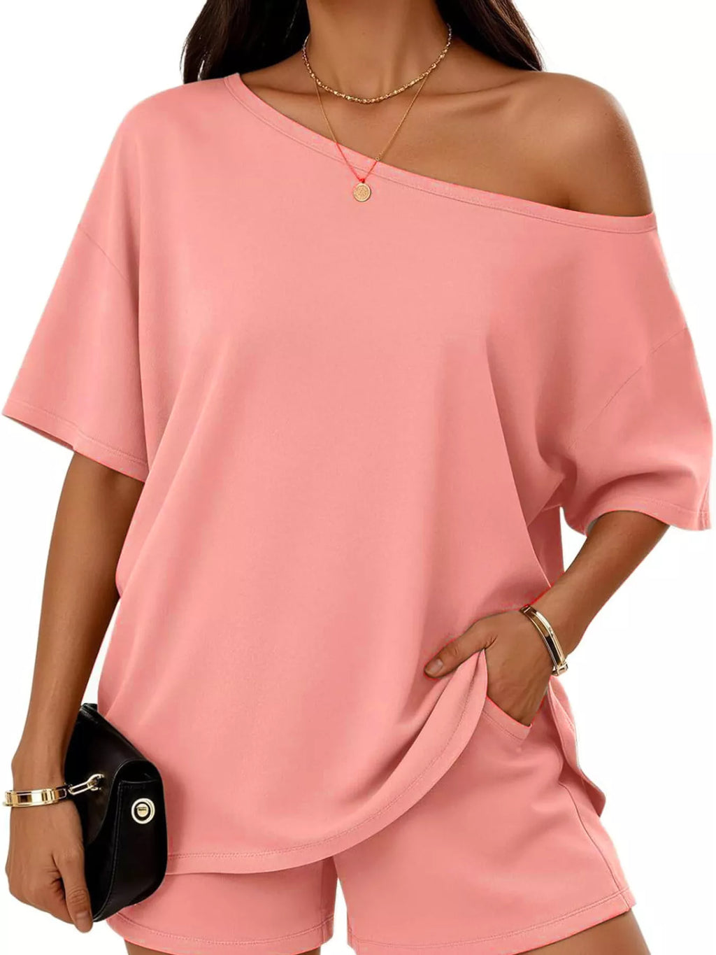 Plus size full-size one-shoulder top and shorts set by Plush Fashion Hub, featuring a stylish design and comfortable fit.