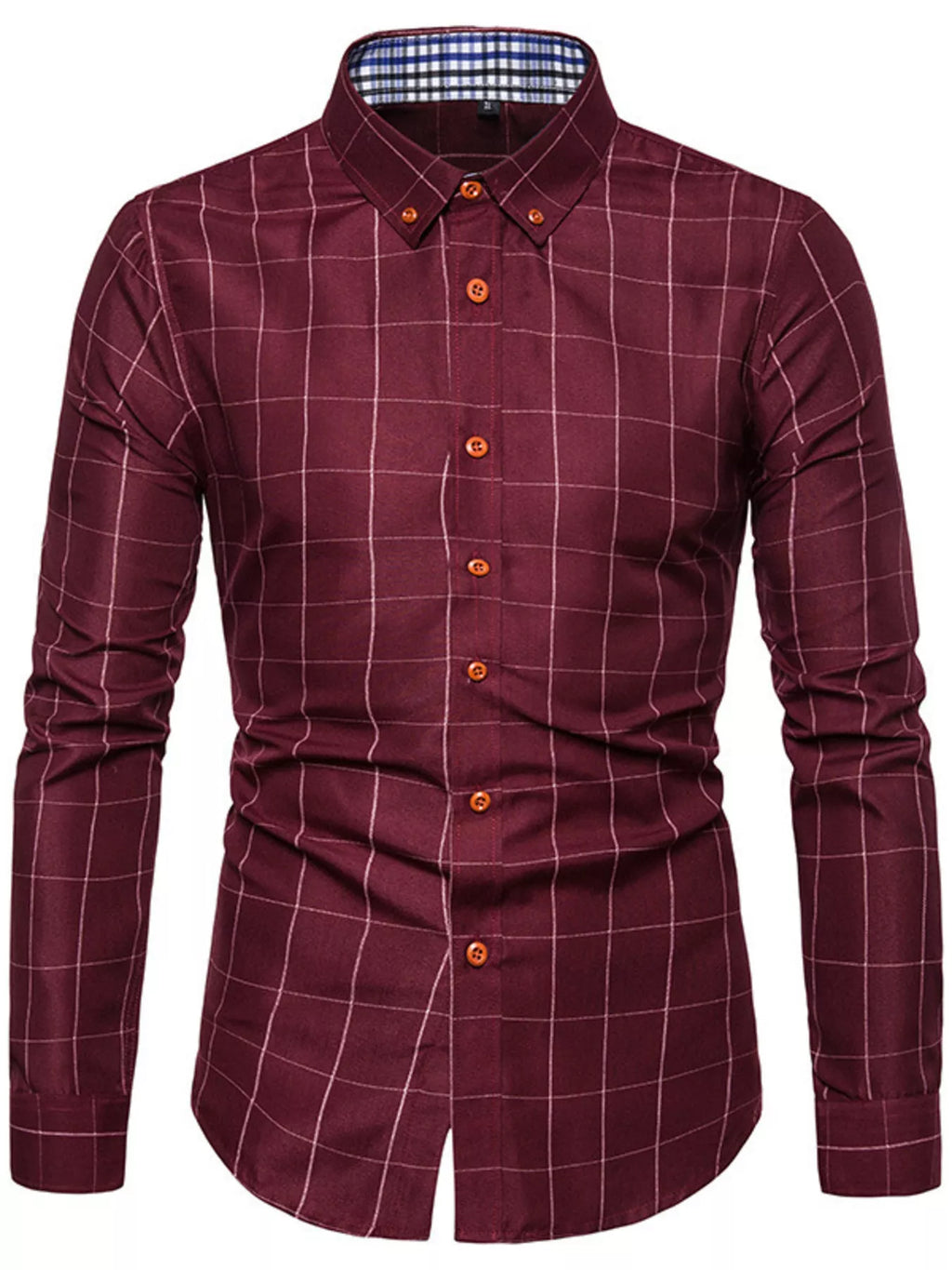 Men's plus size classic plaid button-down shirt by Trendsi, showing the front view with collar and button closure.