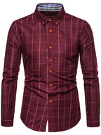 Men's plus size classic plaid button-down shirt by Trendsi, showing the front view with collar and button closure.