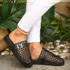 Shopimist round toe buckle sandals with leather straps and ankle buckle for a stylish, comfortable summer footwear option.
