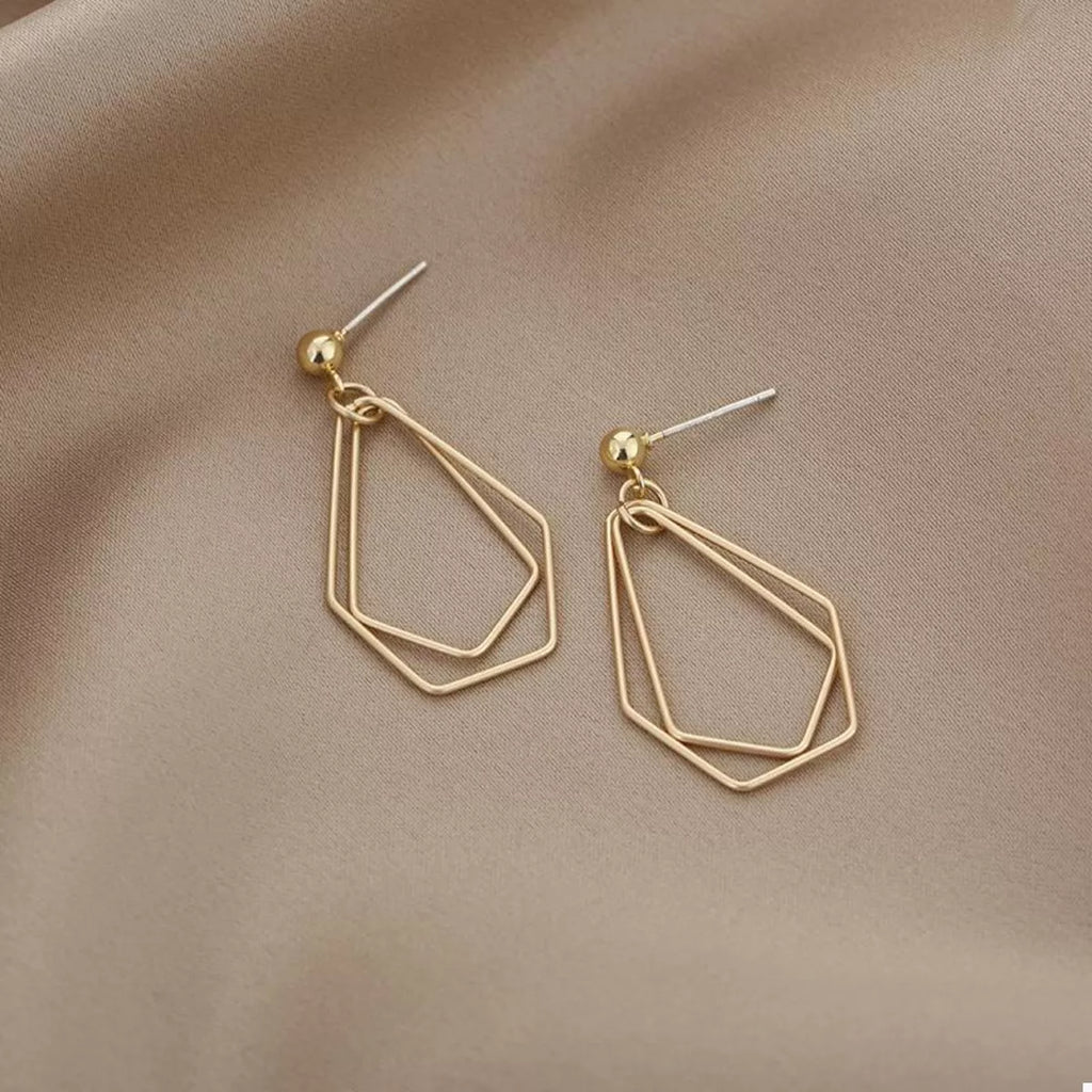 18K gold-plated alloy geometric wire drop earrings with modern design and sleek, minimalist style.