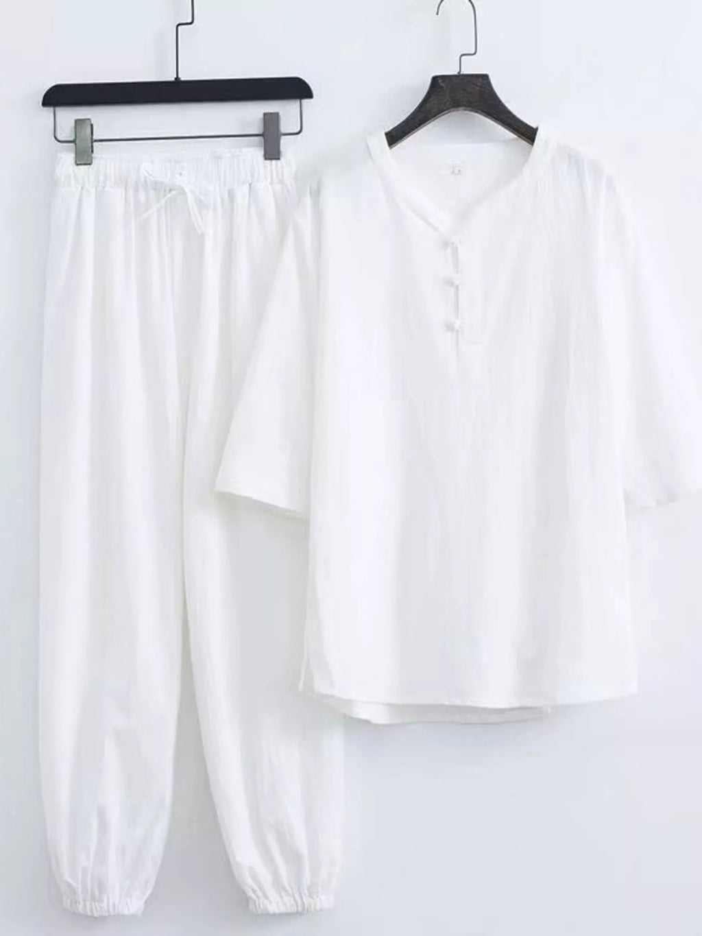 Men's plus size Chinese style top and pants set by Shopimist, featuring traditional design and comfortable fit.