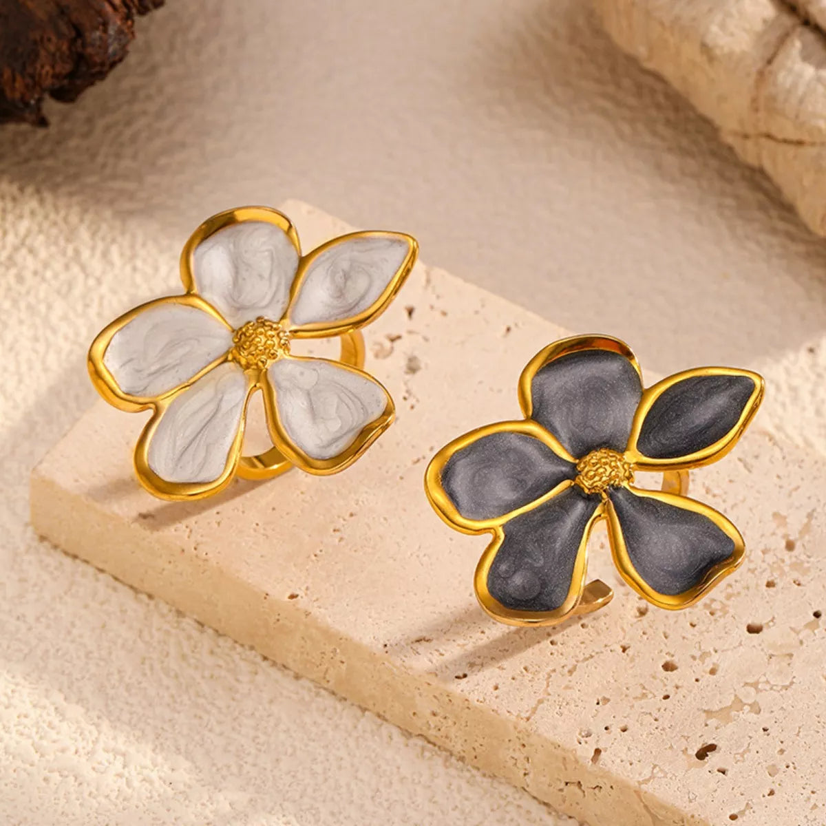 Silver flower open ring by Shopimist featuring a delicate floral design, perfect for elegant jewelry styling.
