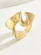 18K gold-plated stainless steel geometric ring with sleek modern design, displayed on a white background.