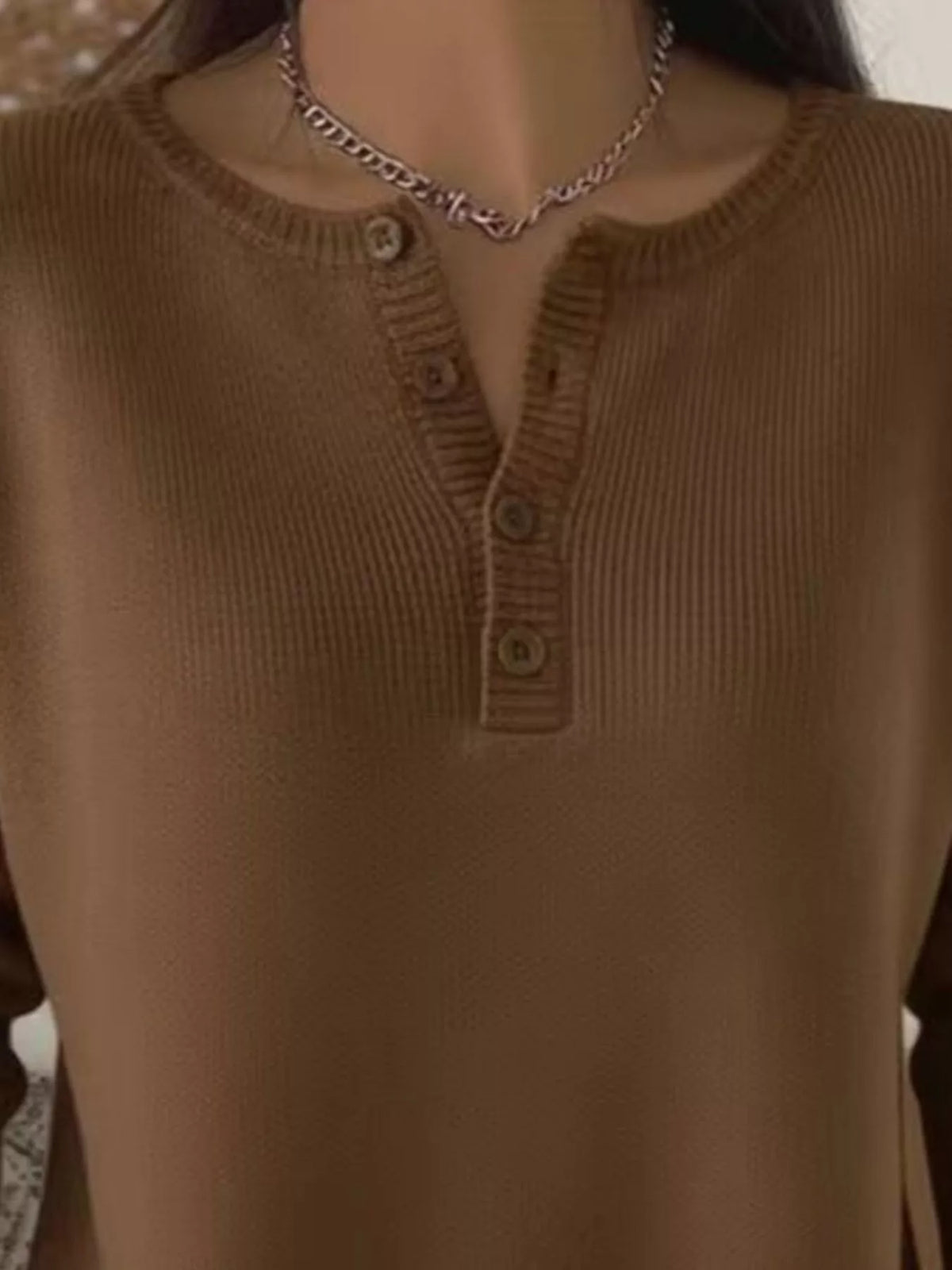 Plus size ribbed knit sweater with button details, Trendsi full-size sweater featuring a cozy, fitted design and classic style.
