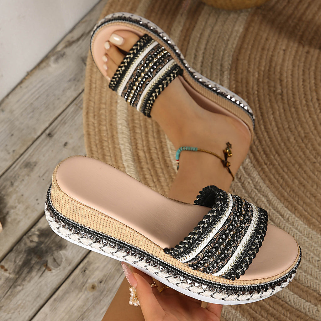 Women's open toe platform mid-heel sandals by Trendsi featuring chic style and comfortable design, shown from the side view.