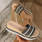 Women's open toe platform mid-heel sandals by Trendsi featuring chic style and comfortable design, shown from the side view.