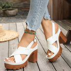 Open toe block heel sandals by Trendsi, stylish women's shoes with a comfortable chunky heel and open toe design.