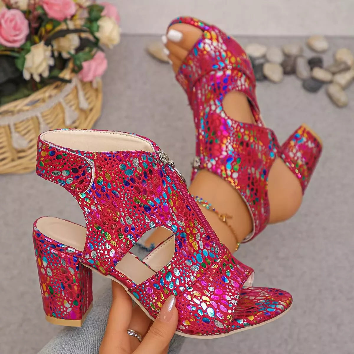 Open toe block heels sandals by Shopimist, featuring a stylish design with sturdy block heels and open toe silhouette.
