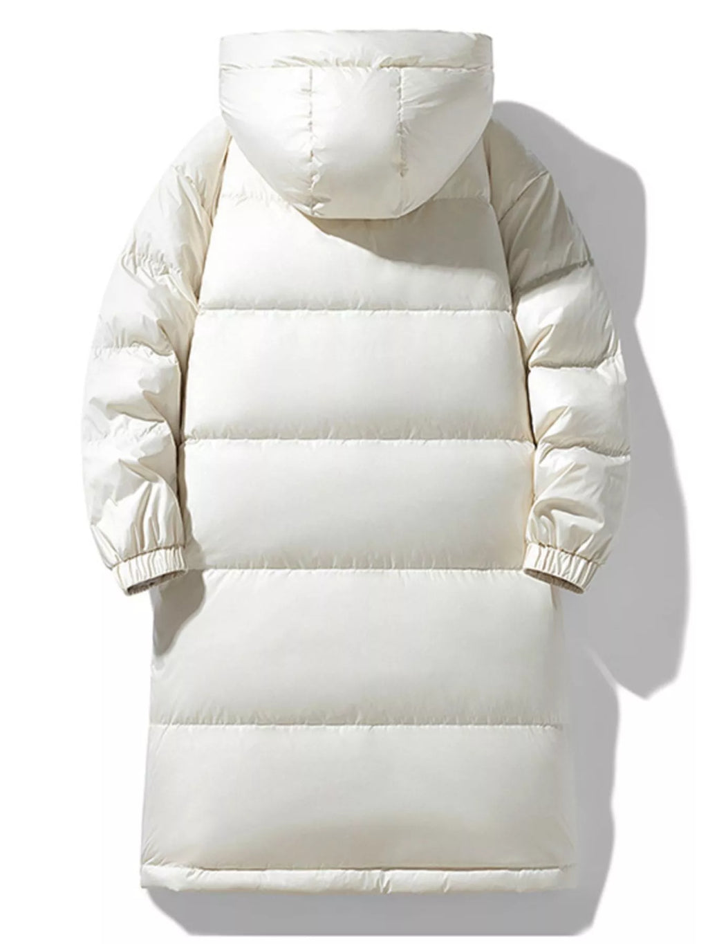 Men's plus size longline hooded down coat by Shopimist, showcasing a warm, insulated winter jacket with a hood and full-length design.