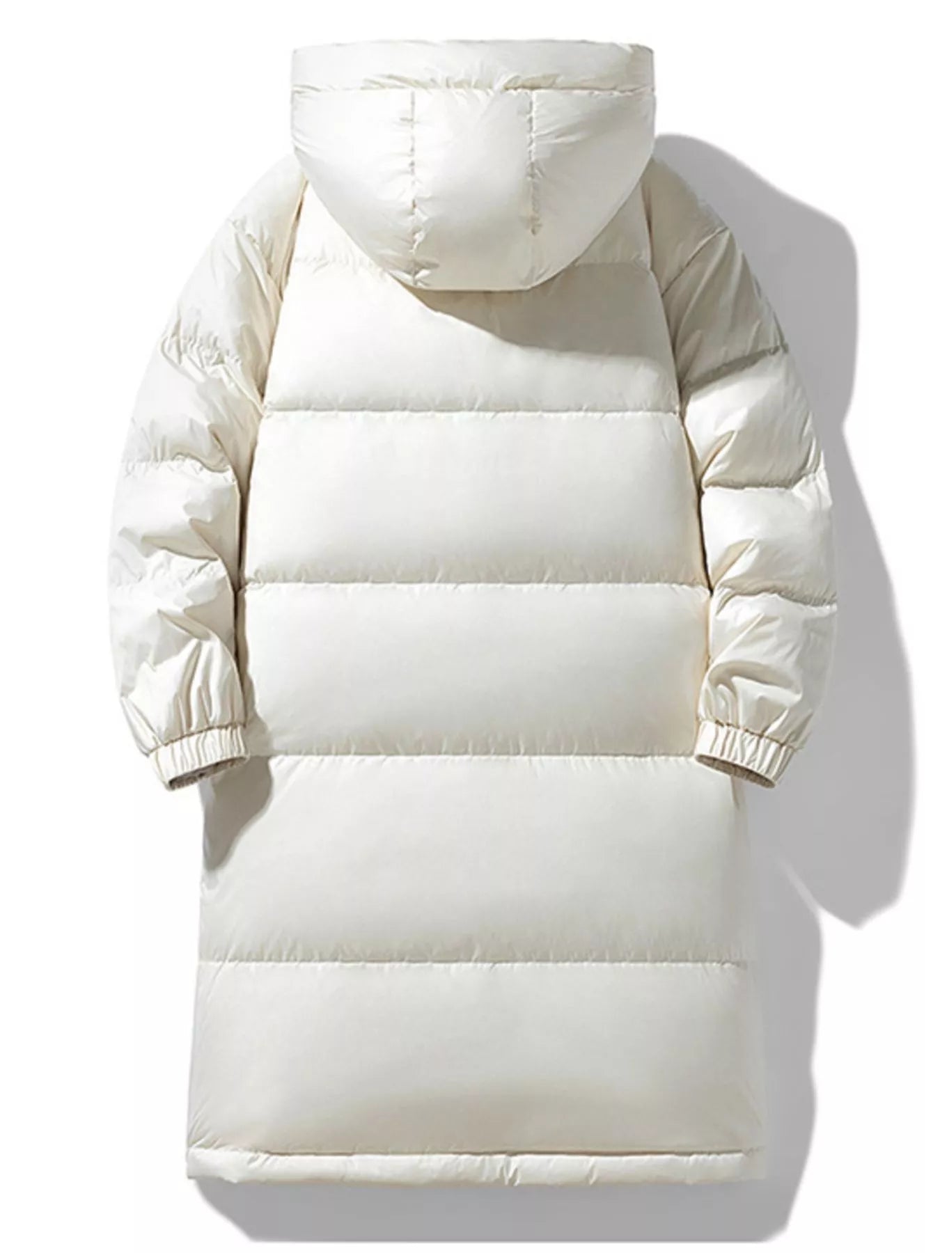 Men's plus size longline hooded down coat by Shopimist, showcasing a warm, insulated winter jacket with a hood and full-length design.