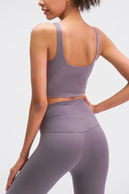 Millennia Scoop Back Sports Bra by Trendsi, activewear with a scoop back design, suitable for workout and athletic activities.