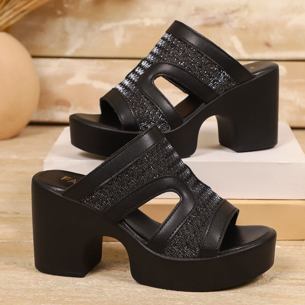 Open toe block heel sandals by Plush Fashion Hub featuring stylish straps and a comfortable chunky heel.