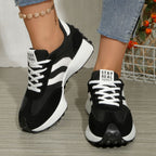 Women's round toe lace-up flat casual sneakers by Plush Fashion Hub, featuring comfortable PU leather and stylish design.