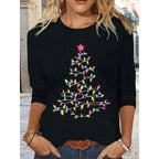 Women’s long sleeve Christmas T-shirt with a cute Christmas tree graphic, casualwear by FitiqueFit