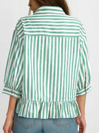 Women's striped button-down blouse with ruffled hem, lightweight viscose fabric, from Trendsi.