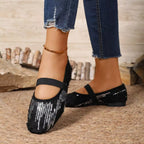 Women's sparkling sequin slip-on flats with round toes, trendy and comfortable Glamorous Comfort Shoes by Trendsi, perfect for stylish wear.