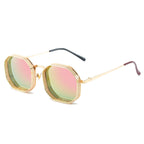 Lightweight metal frame sunglasses with sleek, stylish design from Plush Fashion Hub, featuring dark tinted lenses.