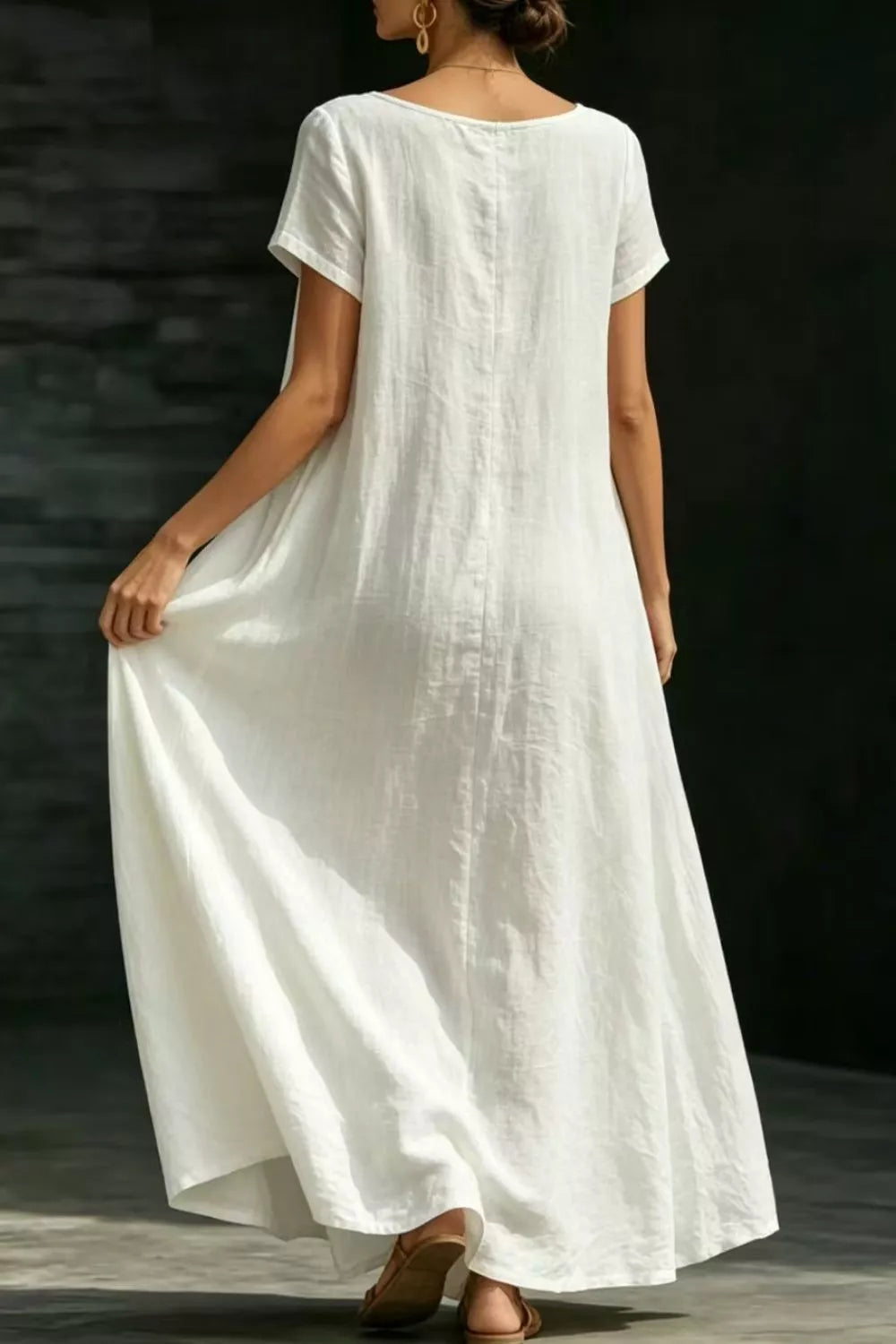 Plus size casual loose short sleeve maxi dress by Plush Fashion Hub, full-length flowy summer dress with a relaxed fit.
