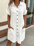 Shopimist casual button-down shirt dress with pockets, featuring a relaxed fit and stylish design, perfect for everyday wear.