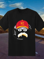 Plush Fashion Hub KC Football T-Shirt with graphic print, crew neck streetwear tee, casual style, black and white design.