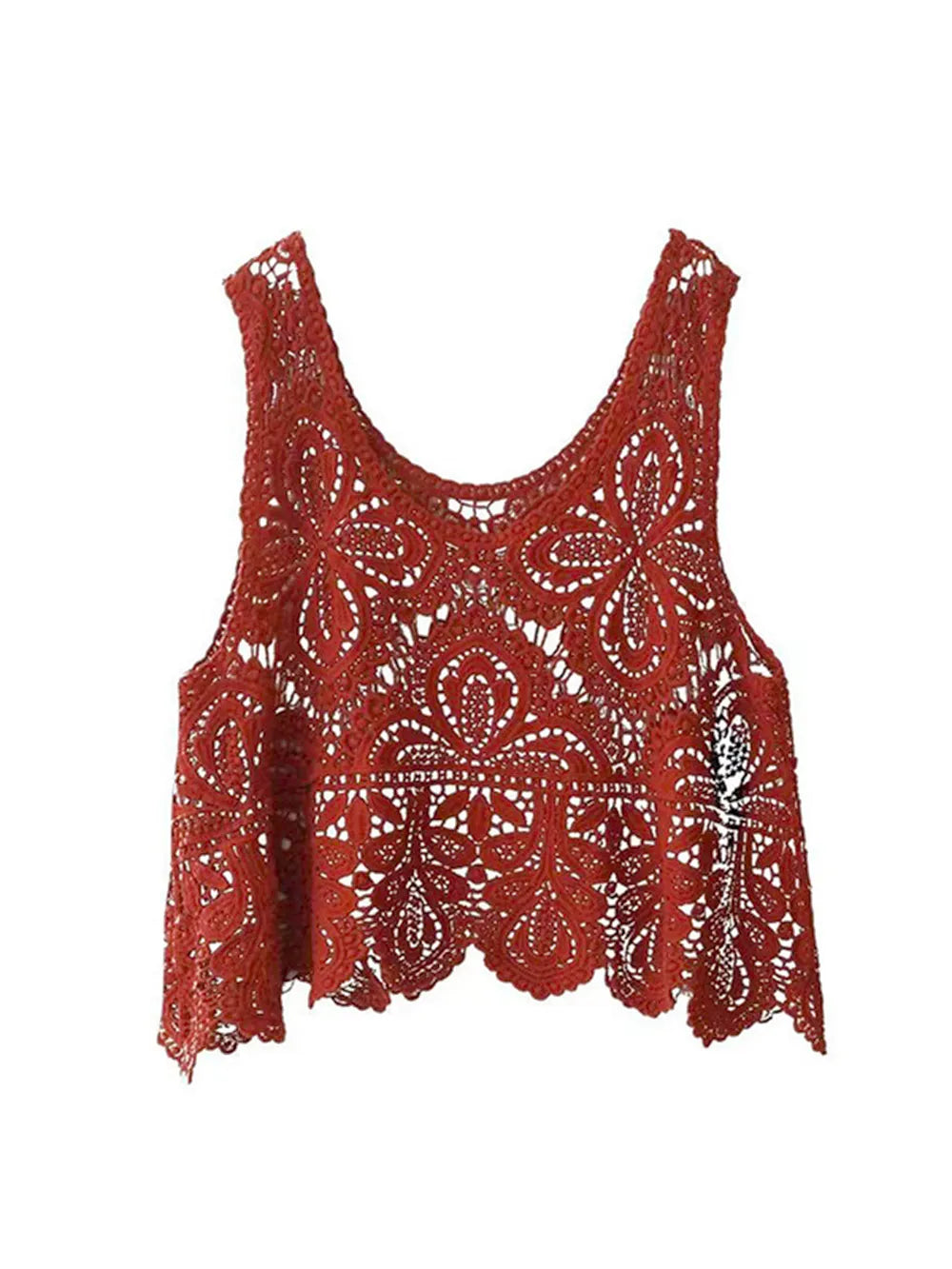 White cutout scoop neck sleeveless knit swim cover-up by Trendsi, featuring a relaxed fit and stylish design for beachwear.