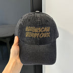 Vintage American Retro Washed Denim Peaked Cap by Plush Fashion Hub, Korean style baseball hat with distressed denim finish.