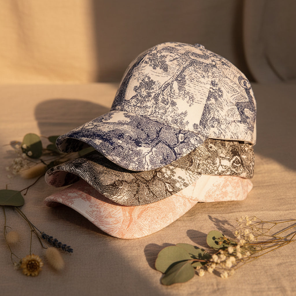 Unisex floral print dome crown baseball cap by FitiqueFit, featuring colorful floral patterns and a classic curved brim.