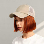 Distressed washed mesh baseball cap by FitiqueFit, frayed edges, unisex design, perfect for outdoor and daily casual wear.