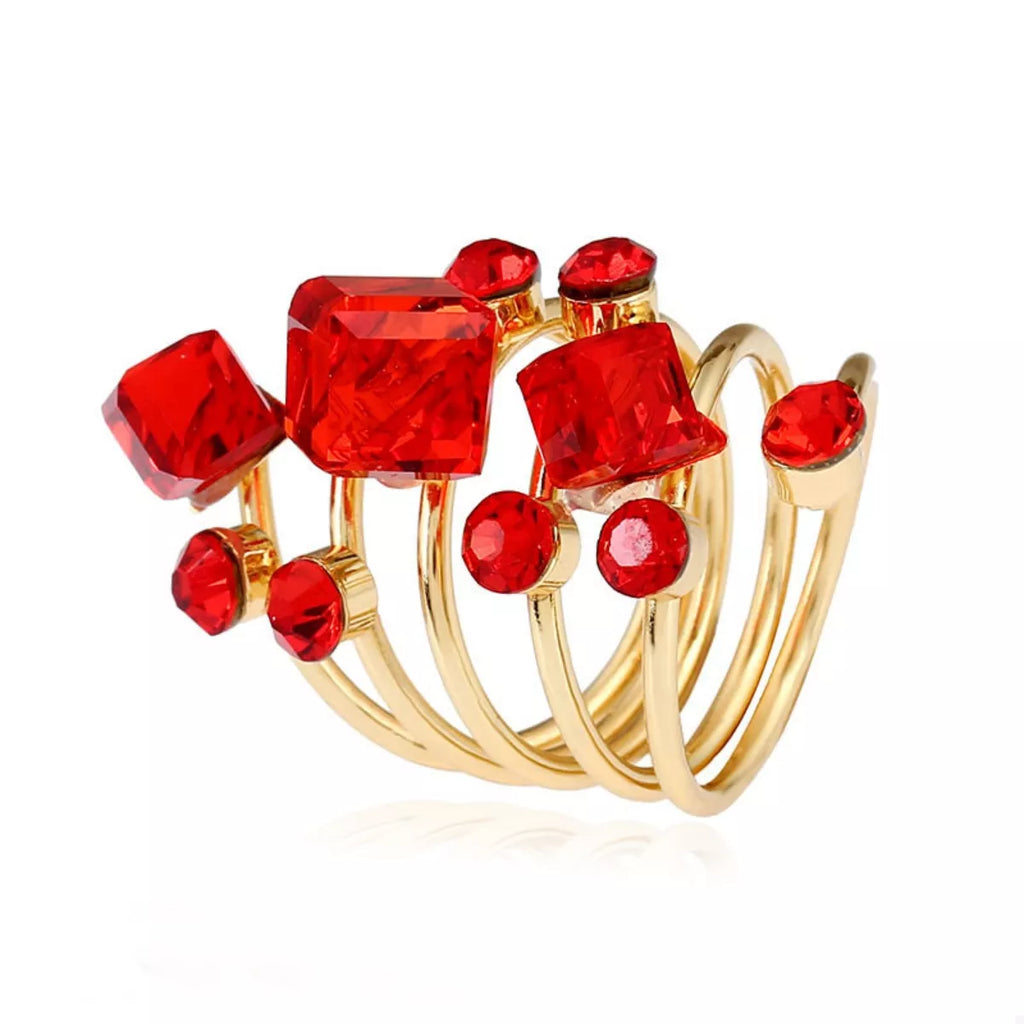 Multi-layered 18K gold-plated ring from Shopimist, featuring intricate design and polished finish on a white background.