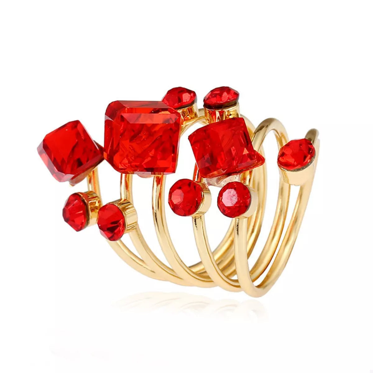 Multi-layered 18K gold-plated ring from Shopimist, featuring intricate design and polished finish on a white background.