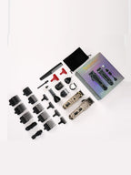 Professional 19-piece LED display hair clipper and grooming kit for men, includes various attachments, stored in a sleek black case.