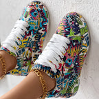 Women’s round-toe thick-sole lace-up sneakers by Plush Fashion Hub with casual print design, footwear perfect for everyday wear.