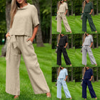 FitiqueFit activewear two-piece set with a round-neck 3/4 sleeve top and matching pants in six colors, available in size S to XXL.