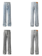 Men's straight-leg denim jeans by Plush Fashion Shop, front view showing classic fit and blue wash with pockets and belt loops.