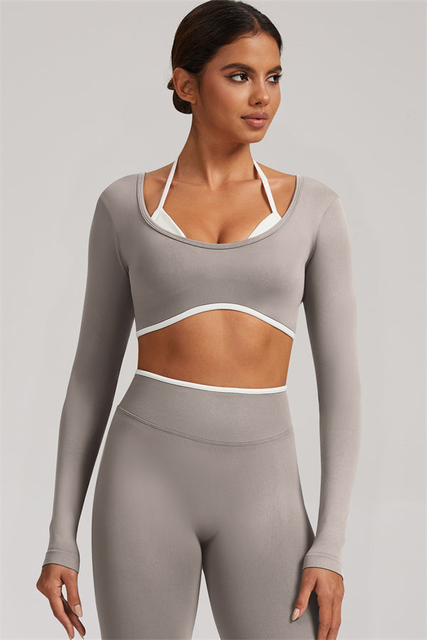 Fitglutes Activewear long sleeve crop top and leggings 2-piece set, stylish gymwear for workout and active lifestyles.