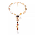 Y-shaped alloy necklace with dripping oil flower resin pendant, stylish jewelry piece from Shopimist.