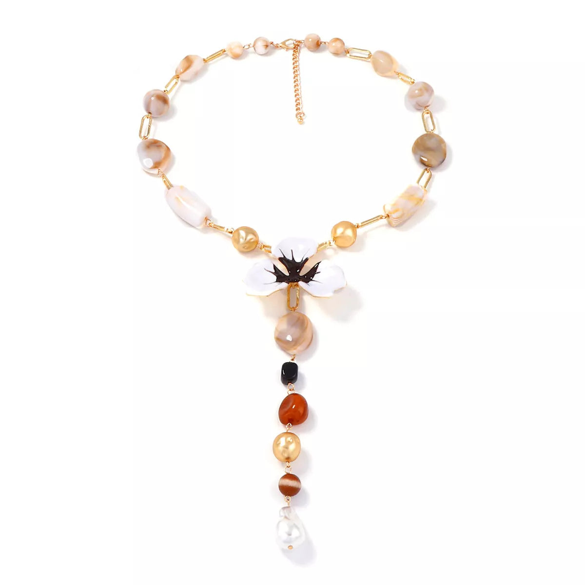 Y-shaped alloy necklace with dripping oil flower resin pendant, stylish jewelry piece from Shopimist.