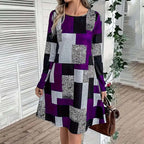 Women's round neck long sleeve casual dress by Plush Fashion Hub, shown in a stylish and comfortable design.