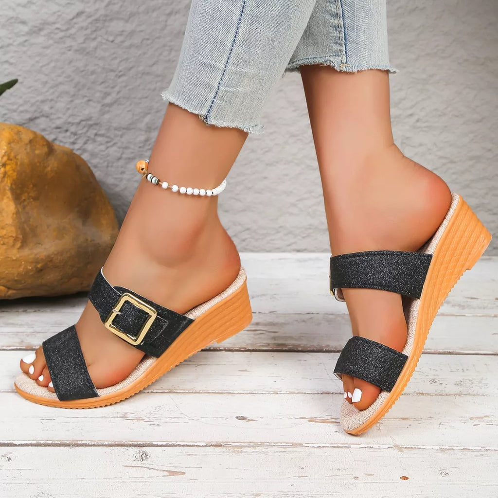 Open toe wedge sandals by Shopimist featuring a stylish design with a comfortable heel and open toe for warm weather wear.