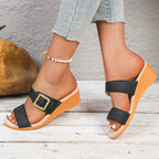 Open toe wedge sandals by Shopimist featuring a stylish design with a comfortable heel and open toe for warm weather wear.