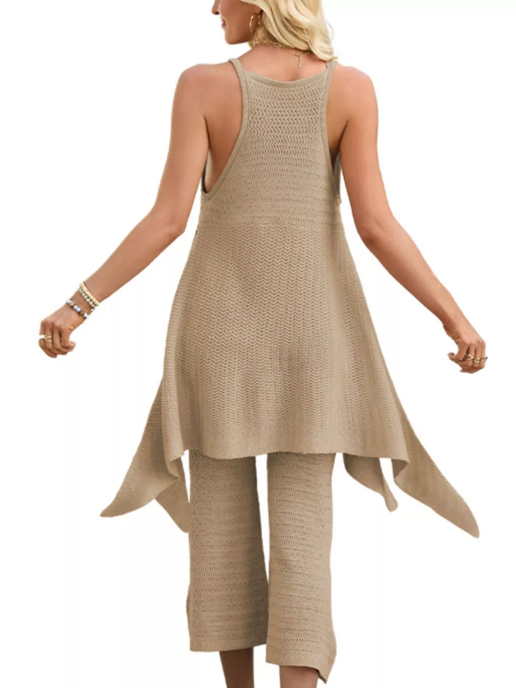 Asymmetrical hem top and matching pants set by Shopimist, stylish women's fashion ensemble with modern design and comfortable fit.