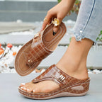 Shopimist toe post wedge sandals featuring a stylish design with open toes and a comfortable wedge heel.