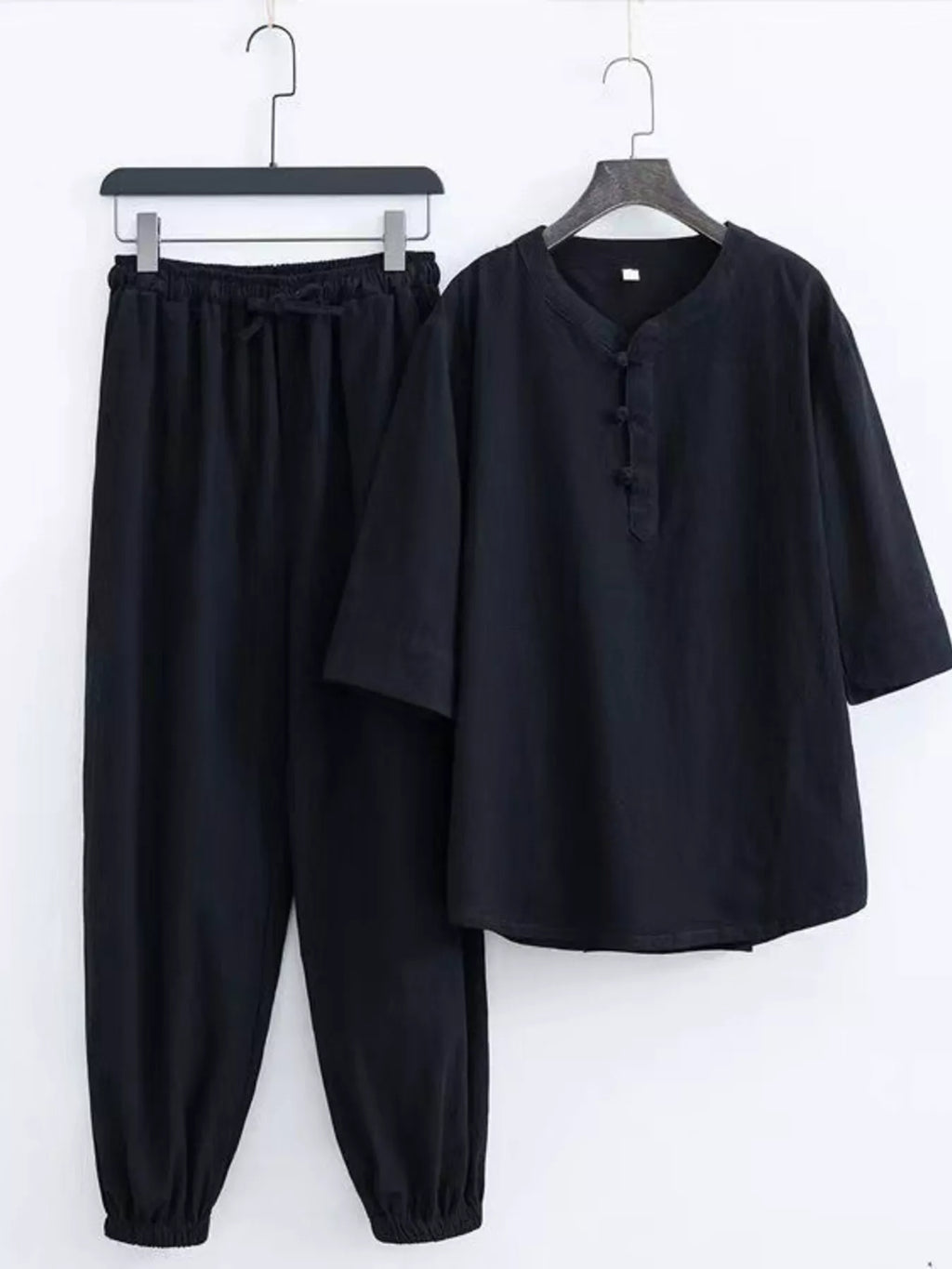 Men's plus size Chinese style top and pants set by Shopimist, featuring traditional design and comfortable fabric.