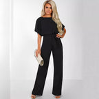 Plush Fashion Hub women's short sleeve body suit with straight-leg design, made of stretchy fabric, featuring shoulder straps and fitted silhouette.