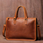 Men's Crazy Horse leather briefcase by Plush Fashion Hub, featuring a sleek design and a padded compartment for laptops.