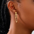 Halloween 18K gold-plated skeleton earrings featuring detailed skeleton designs for a spooky, stylish accessory.