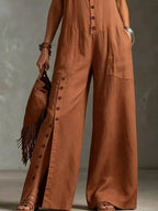 Full Size Sleeveless Button Front Wide Leg Jumpsuit Plus Size