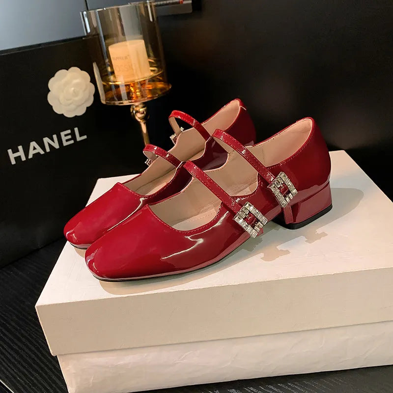 Trendsi women's block heel buckle shoes featuring a stylish design with a sturdy heel and adjustable buckle closure.