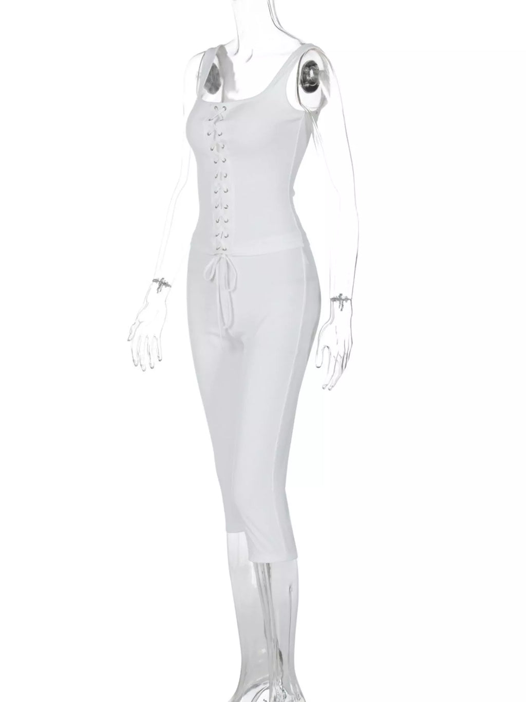 Shopimist lace-up tank top and capris set, featuring a stylish sleeveless top with lace-up detail and matching fitted capris.